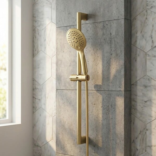 ESSEBAGNO - Luisa ensemble barre de douche or brossé 3 pièces - large