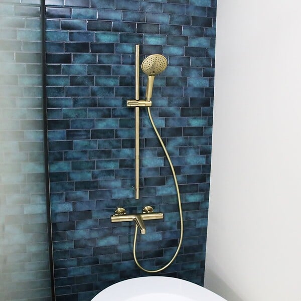 ESSEBAGNO - Luisa ensemble barre de douche or brossé 3 pièces - large