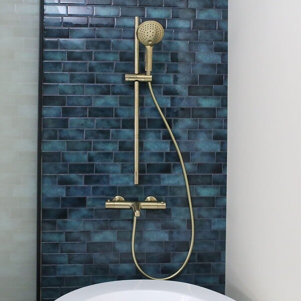 ESSEBAGNO - Luisa ensemble barre de douche or brossé 3 pièces - large