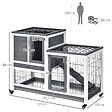 PAWHUT - Clapier à lapin sur roulettes cage à lapin 2 étages 2 portes verrouillables 2 plateaux coulissants rampe bois de sapin gris blanc - vignette