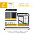 PAWHUT - Clapier à lapin sur roulettes cage à lapin 2 étages 2 portes verrouillables 2 plateaux coulissants rampe bois de sapin gris blanc - vignette