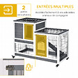 PAWHUT - Clapier à lapin sur roulettes cage à lapin 2 étages 2 portes verrouillables 2 plateaux coulissants rampe bois de sapin gris blanc - vignette