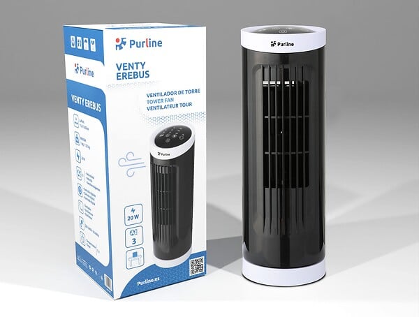 PURLINE - Ventilateur tour compact rotatif noir - large