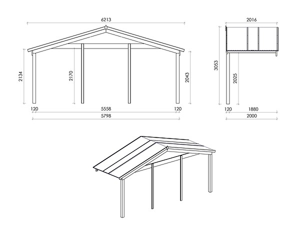 ALTANKA - Abri de jardin en bois - 6x6 m + terrasse avec balustrade et avant-toit en bois - 48 m2 - DOM749+DOM553+DOM555+POD04 - large