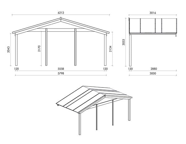 ALTANKA - Abri de jardin en bois - 6x6 m + terrasse avec balustrade et avant-toit en bois - 54 m2 - DOM749+DOM556+DOM558+POD04 - large