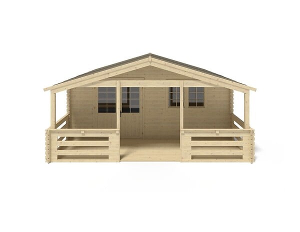 ALTANKA - Abri de jardin en bois - 6x6 m + terrasse avec balustrade et avant-toit en bois - 54 m2 - DOM749+DOM556+DOM558+POD04 - large