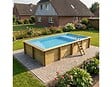 ALTANKA - Piscine hors sol en bois AQUA 8.5 x 4.35 - H.1.45 m avec plage, bleu pâle, cadre en métal - sans dalle - BAS7309OSPU+PLA309 - vignette