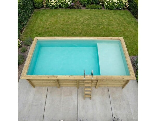 ALTANKA - Piscine hors sol en bois AQUA 7 x 3.75 - H.1.45 m avec plage, sable, cadre en métal - sans dalle - BAS7308OSPU3+PLA308 - large