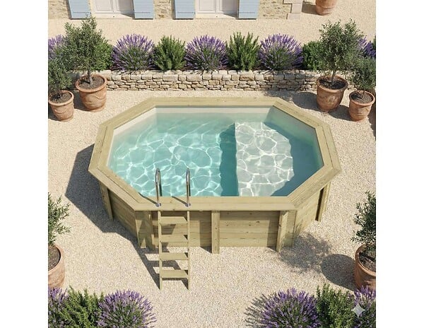 ALTANKA - Piscine hors sol en bois NEMO 4.3 x 3 - H.1.18 m avec plage, sable, fixations à visser - BAS7302OSPL3+PLA302 - large