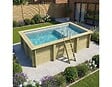 ALTANKA - Piscine hors sol en bois AQUA 4.65 x 2.85 - H.1.24 m avec plage, gris clair, cadre en métal - sans dalle - BAS7306OSPU2+PLA306 - vignette