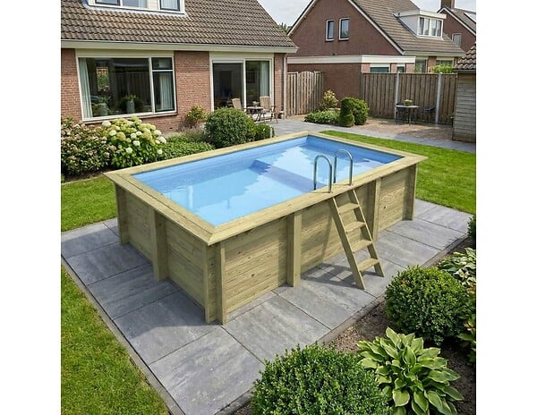 ALTANKA - Piscine hors sol en bois AQUA 4.65 x 2.85 - H.1.24 m avec plage, bleu pâle, fixations à visser - BAS7306OSPL+PLA306 - large
