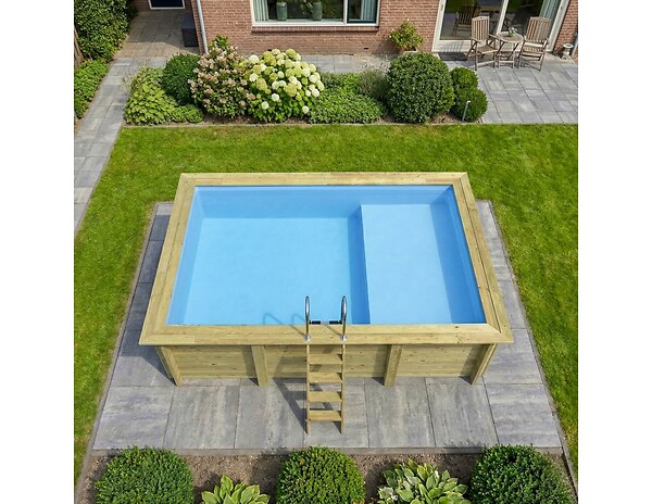 ALTANKA - Piscine hors sol en bois AQUA 4.65 x 2.85 - H.1.24 m avec plage, bleu pâle, cadre en métal - sans dalle - BAS7306OSPU+PLA306 - large