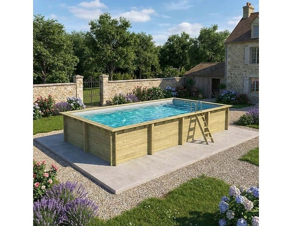 ALTANKA - Piscine hors sol en bois AQUA 8.5 x 4.35 - H.1.45 m, gris clair, fixations à visser - BAS7309OSPL2 - large