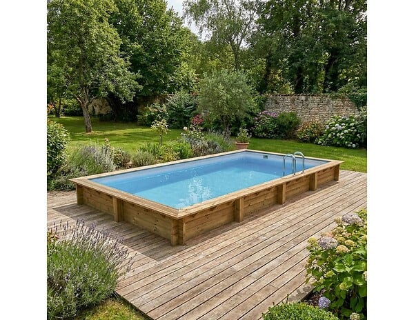 ALTANKA - Piscine hors sol en bois AQUA 8.5 x 4.35 - H.1.45 m, gris clair, fixations à visser - BAS7309OSPL2 - large