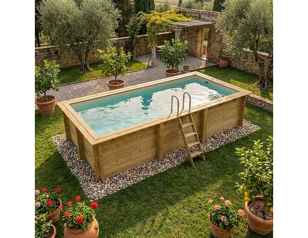 ALTANKA - Piscine hors sol en bois AQUA 6.1 x 2.85 - H.1.31 m, sable, fixations à visser - BAS7307OSPL3 - large