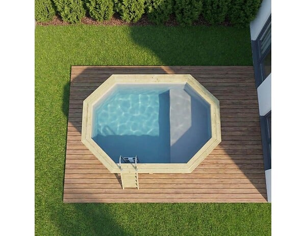 ALTANKA - Piscine hors sol en bois NEMO 4.3 x 3 - H.1.18 m avec plage, gris clair, cadre en métal - sans dalle - BAS7302OSPU2+PLA302 - large