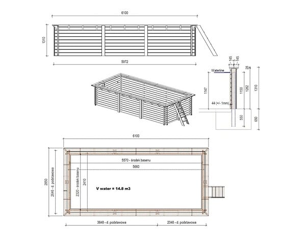 ALTANKA - Piscine hors sol en bois AQUA 6.1 x 2.85 - H.1.31 m, gris clair, fixations à visser - BAS7307OSPL2 - large