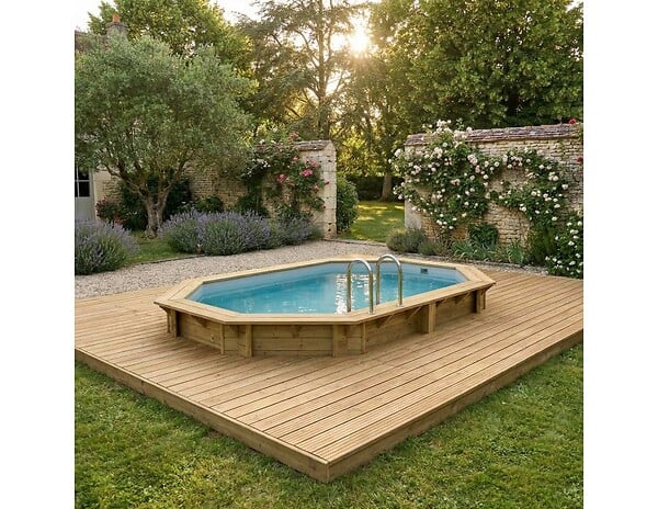 ALTANKA - Piscine hors sol en bois NEMO 4.3 x 3 - H.1.18 m, gris clair, fixations à sceller - BAS7302OSPI2 - large