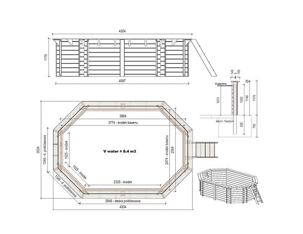 ALTANKA - Piscine hors sol en bois NEMO 4.3 x 3 - H.1.18 m, gris clair, fixations à sceller - BAS7302OSPI2 - large
