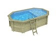 ALTANKA - Piscine hors sol en bois NEMO 5.79 x 3.49 - H.1.45 m avec plage, bleu pâle, fixations à sceller - BAS7304OSPI+PLA304 - vignette