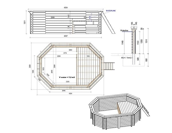 ALTANKA - Piscine hors sol en bois NEMO 4.3 x 3 - H.1.31 m avec plage, bleu pâle, cadre en métal - sans dalle - BAS7303OSPU+PLA303 - large