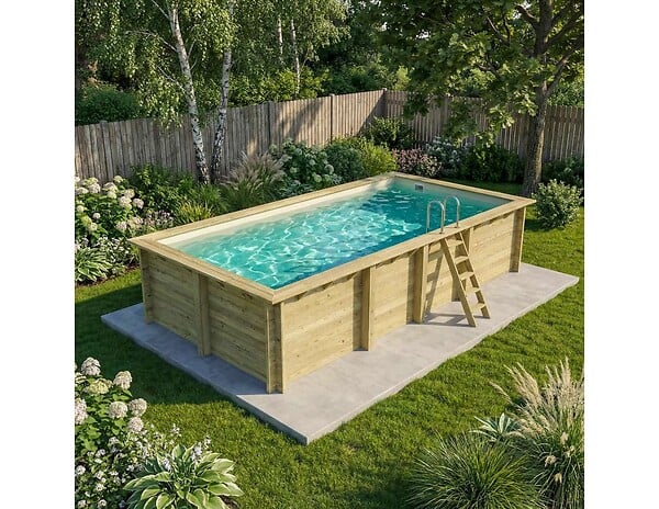 ALTANKA - Piscine hors sol en bois AQUA 7 x 3.75 - H.1.45 m, sable, fixations à visser - BAS7308OSPL3 - large