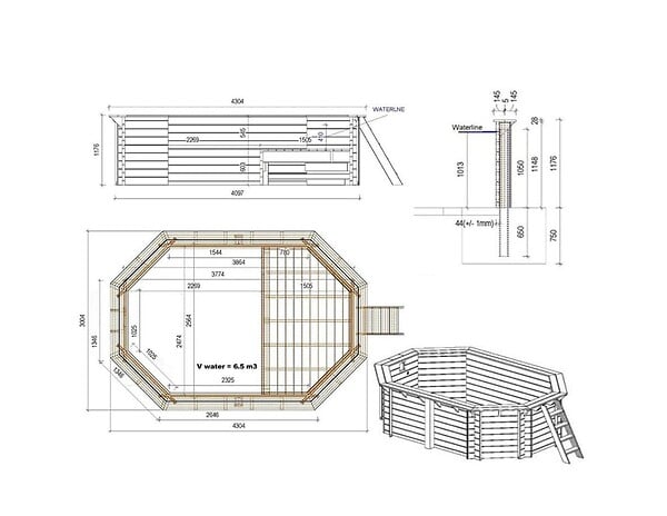 ALTANKA - Piscine hors sol en bois NEMO 4.3 x 3 - H.1.18 m avec plage, sable, fixations à sceller - BAS7302OSPI3+PLA302 - large