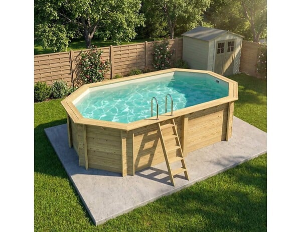 ALTANKA - Piscine hors sol en bois NEMO 5.79 x 3.49 - H.1.45 m, sable, fixations à sceller - BAS7304OSPI3 - large
