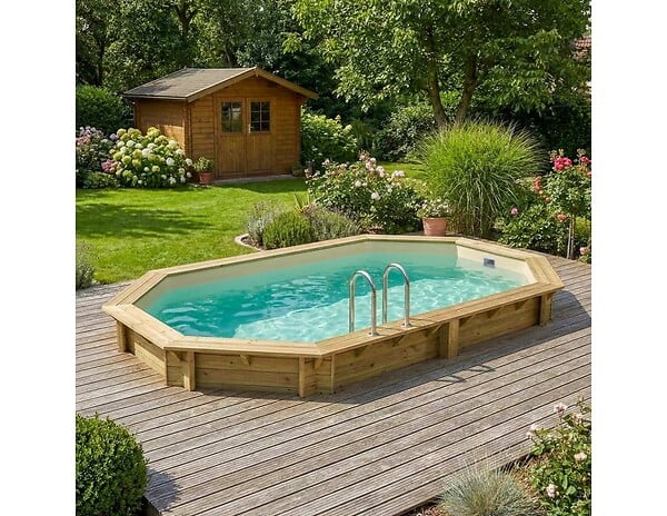 ALTANKA - Piscine hors sol en bois NEMO 5.79 x 3.49 - H.1.45 m, sable, fixations à sceller - BAS7304OSPI3 - large