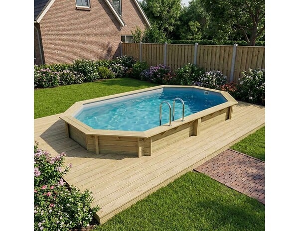ALTANKA - Piscine hors sol en bois NEMO 5.79 x 3.49 - H.1.45 m, gris clair, cadre en métal - sans dalle - BAS7304OSPU2 - large