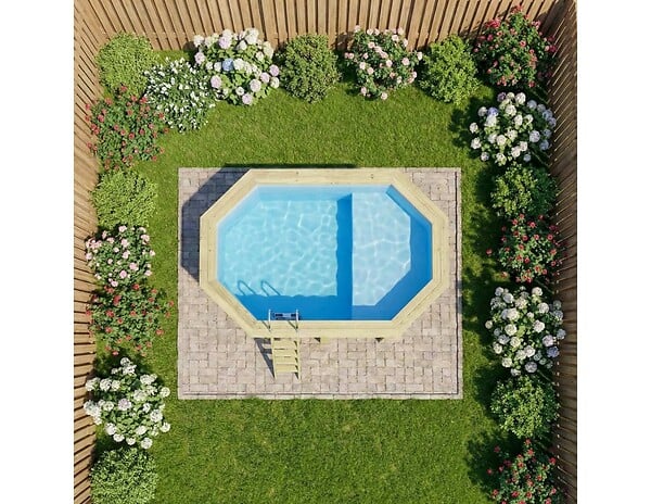 ALTANKA - Piscine hors sol en bois NEMO 4.3 x 3 - H.1.31 m avec plage, bleu pâle, fixations à sceller - BAS7303OSPI+PLA303 - large