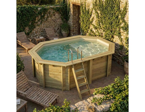 ALTANKA - Piscine hors sol en bois NEMO 4.3 x 3 - H.1.31 m avec plage, sable, cadre en métal - sans dalle - BAS7303OSPU3+PLA303 - large