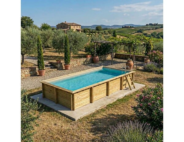 ALTANKA - Piscine hors sol en bois AQUA 8.5 x 4.35 - H.1.45 m, sable, fixations à sceller - BAS7309OSPI3 - large
