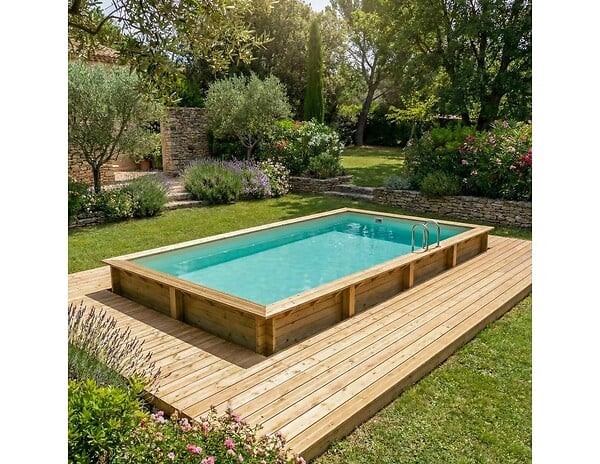 ALTANKA - Piscine hors sol en bois AQUA 8.5 x 4.35 - H.1.45 m, sable, fixations à sceller - BAS7309OSPI3 - large