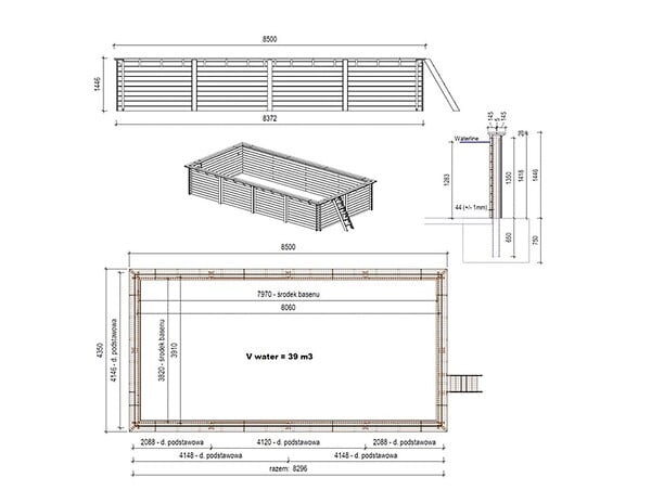 ALTANKA - Piscine hors sol en bois AQUA 8.5 x 4.35 - H.1.45 m, sable, fixations à sceller - BAS7309OSPI3 - large