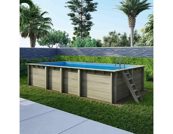ALTANKA - Piscine hors sol en bois AQUA 7 x 3.75 - H.1.45 m, bleu pâle, fixations à visser - BAS7308OSPL - large