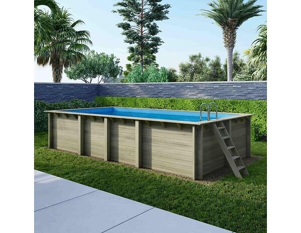 ALTANKA - Piscine hors sol en bois AQUA 7 x 3.75 - H.1.45 m, bleu pâle, fixations à sceller - BAS7308OSPI - large