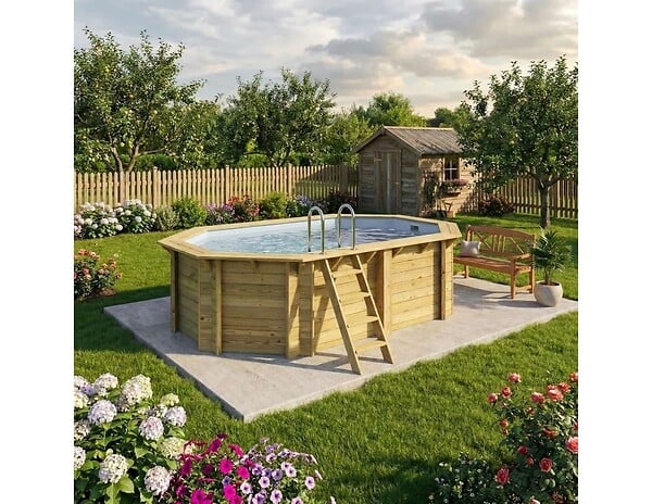 ALTANKA - Piscine hors sol en bois NEMO 4.3 x 3 - H.1.18 m, gris clair, cadre en métal - sans dalle - BAS7302OSPU2 - large