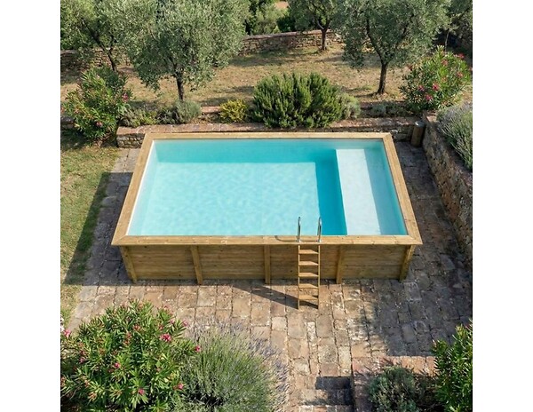 ALTANKA - Piscine hors sol en bois AQUA 8.5 x 4.35 - H.1.45 m avec plage, sable, cadre en métal - sans dalle - BAS7309OSPU3+PLA309 - large