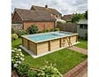 ALTANKA - Piscine hors sol en bois AQUA 8.5 x 4.35 - H.1.45 m avec plage, gris clair, cadre en métal - sans dalle - BAS7309OSPU2+PLA309 - vignette