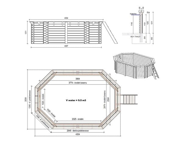 ALTANKA - Piscine hors sol en bois NEMO 4.3 x 3 - H.1.31 m, bleu pâle, cadre en métal - sans dalle - BAS7303OSPU - large