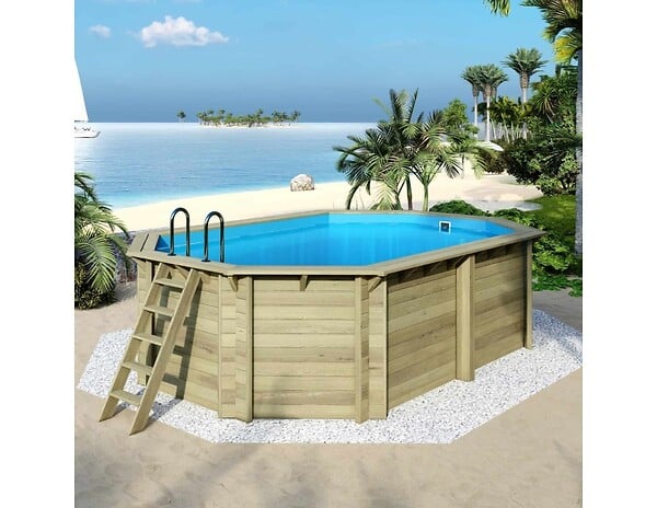 ALTANKA - Piscine hors sol en bois NEMO 5.79 x 3.49 - H.1.45 m, bleu pâle, fixations à sceller - BAS7304OSPI - large