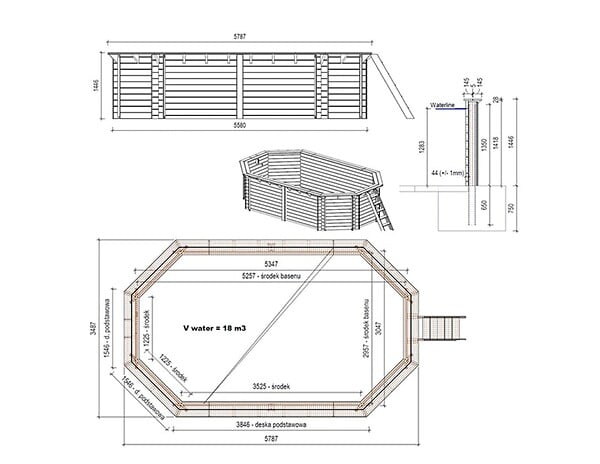 ALTANKA - Piscine hors sol en bois NEMO 5.79 x 3.49 - H.1.45 m, bleu pâle, fixations à sceller - BAS7304OSPI - large