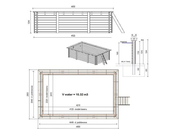 ALTANKA - Piscine hors sol en bois AQUA 4.65 x 2.85 - H.1.24 m, sable, fixations à visser - BAS7306OSPL3 - large