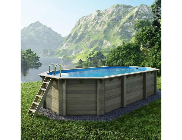ALTANKA - Piscine hors sol en bois NEMO 7.3 x 3.97 - H.1.45 m, bleu pâle, cadre en métal - sans dalle - BAS7305OSPU - large