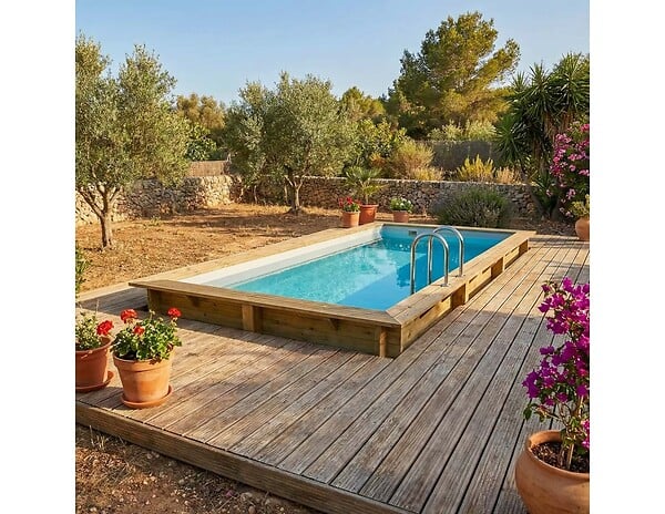 ALTANKA - Piscine hors sol en bois AQUA 6.1 x 2.85 - H.1.31 m, gris clair, fixations à sceller - BAS7307OSPI2 - large