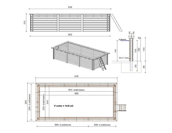 ALTANKA - Piscine hors sol en bois AQUA 6.1 x 2.85 - H.1.31 m, gris clair, fixations à sceller - BAS7307OSPI2 - large