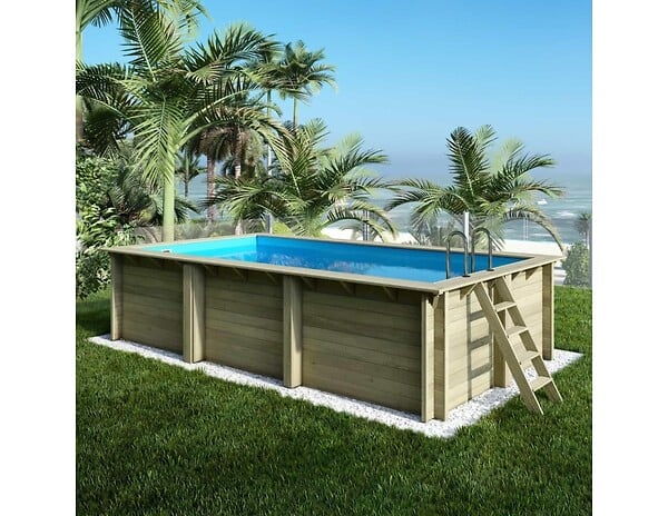 ALTANKA - Piscine hors sol en bois AQUA 6.1 x 2.85 - H.1.31 m, bleu pâle, cadre en métal - sans dalle - BAS7307OSPU - large