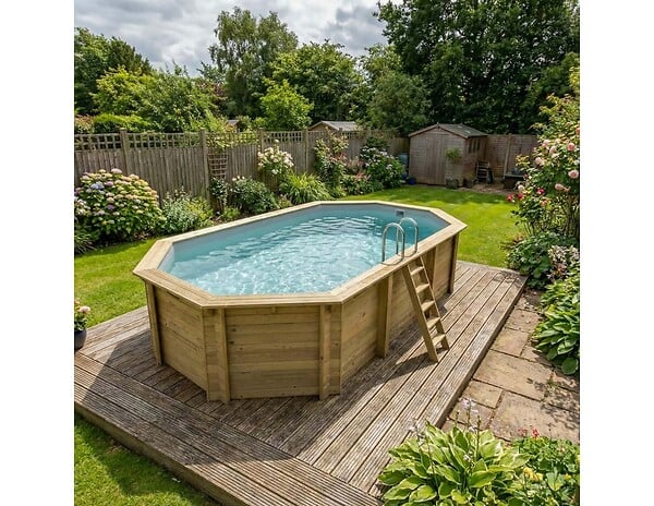 ALTANKA - Piscine hors sol en bois NEMO 7.3 x 3.97 - H.1.45 m, gris clair, cadre en métal - sans dalle - BAS7305OSPU2 - large