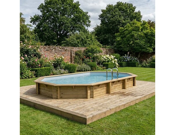 ALTANKA - Piscine hors sol en bois NEMO 7.3 x 3.97 - H.1.45 m, gris clair, cadre en métal - sans dalle - BAS7305OSPU2 - large